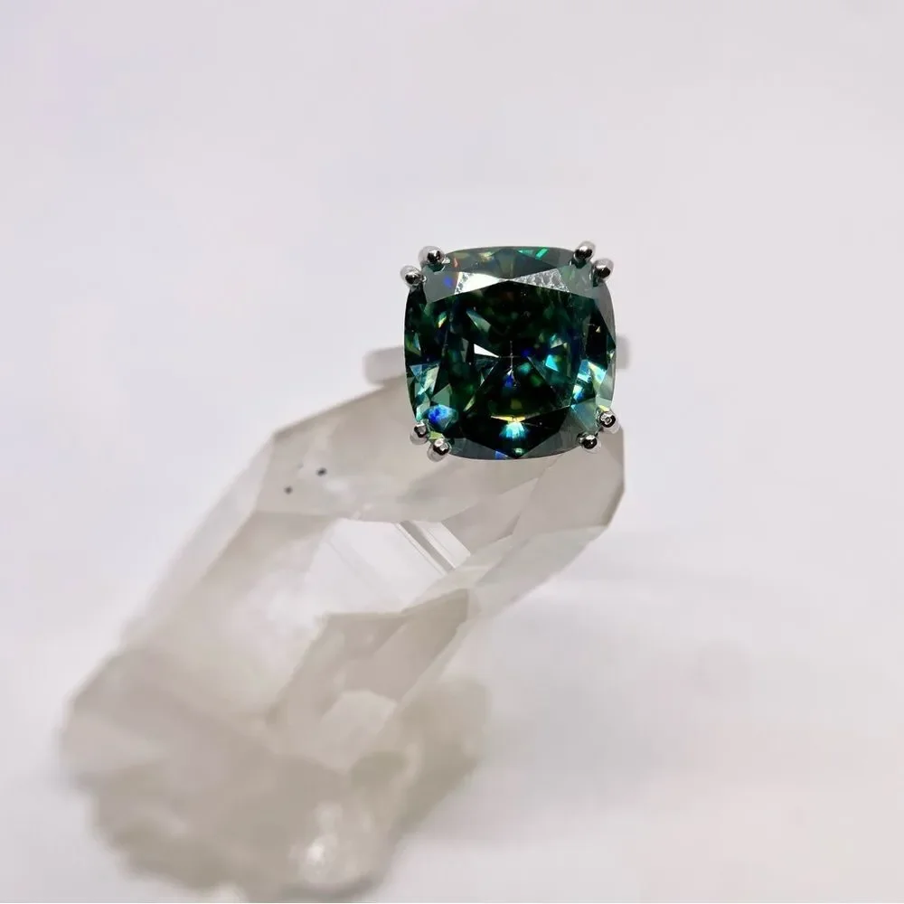 14 Carat Cushion Cut Moissanite Ring Huge Cocktail Statement Wedding Ring